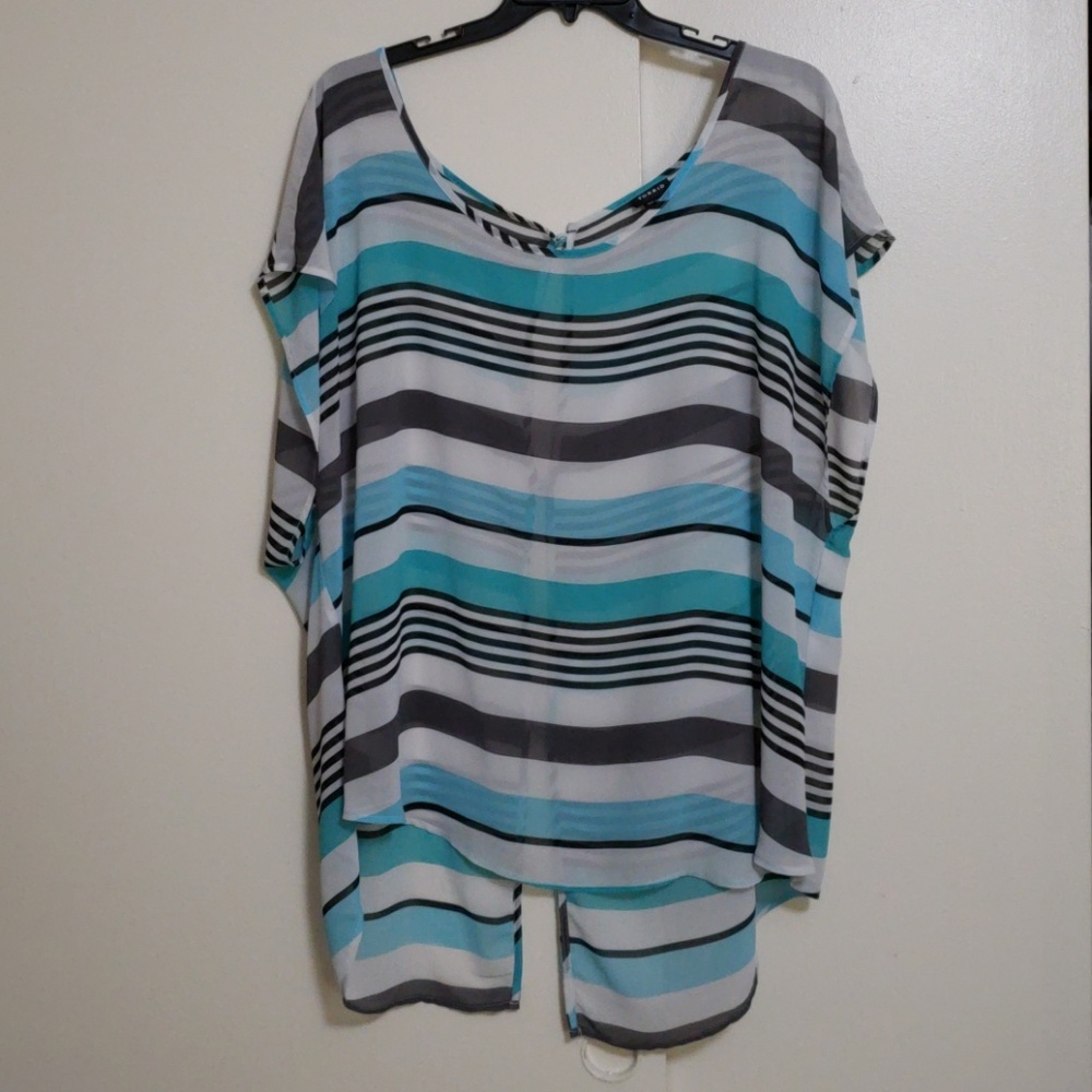 EUC Torrid Striped See Through Hi-Low Blouse